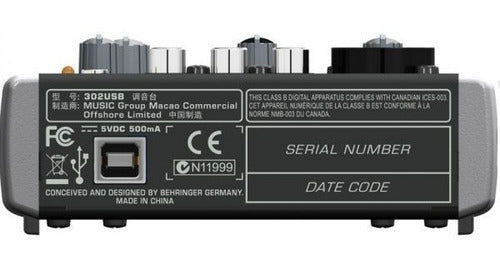 Behringer 302usb Consola Mezcladora Analoga 5 Entradas