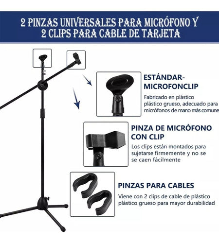 Pedestal Para Microfono Base Doble Boom Atril Profesional Negro