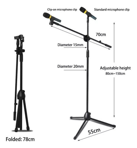 Pedestal Para Microfono Base Doble Boom Atril Profesional Negro