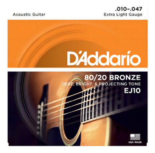 Cuerdas Guitarra Electroacustica D'addario Ej10 Bronze 80/20 1 Unidad