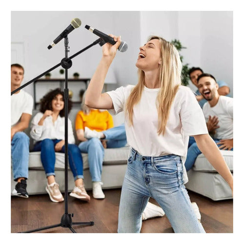 Pedestal Para Microfono Base Doble Boom Atril Profesional Negro