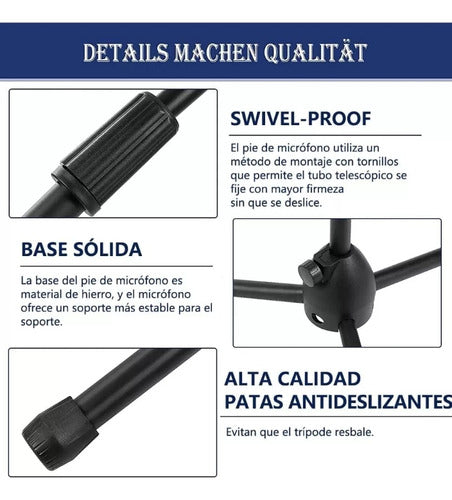 Pedestal Para Microfono Base Doble Boom Atril Profesional Negro